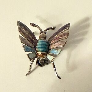 Vintage Alice Caviness Sterling Silver Enamel Bee Brooch Turquoise Insect Pin